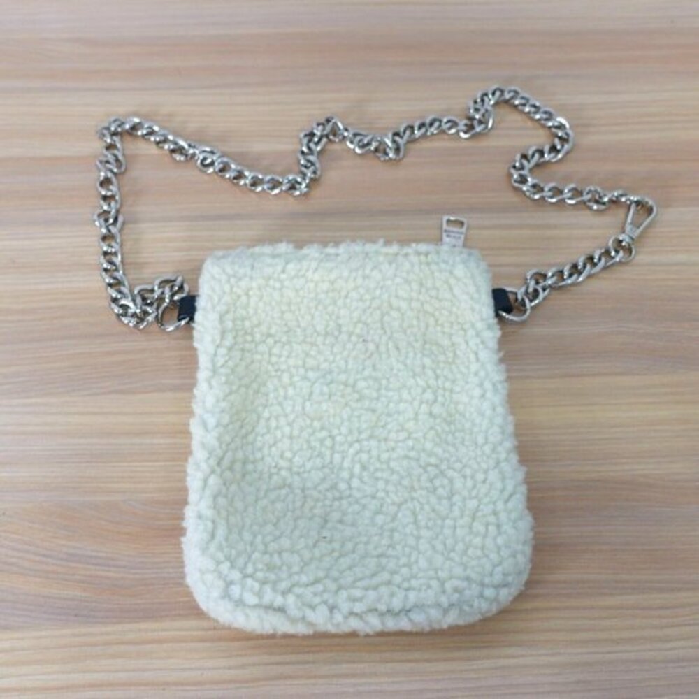 Y2K Clean Girl Sherpa Fleece Crossbody Bag White Chain Sling Plush STEVE MADDEN
